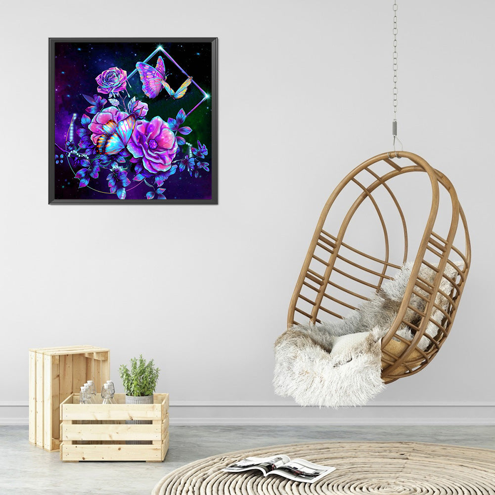 Flower Butterfly - Full Round Drill Diamond Painting 30*30CM