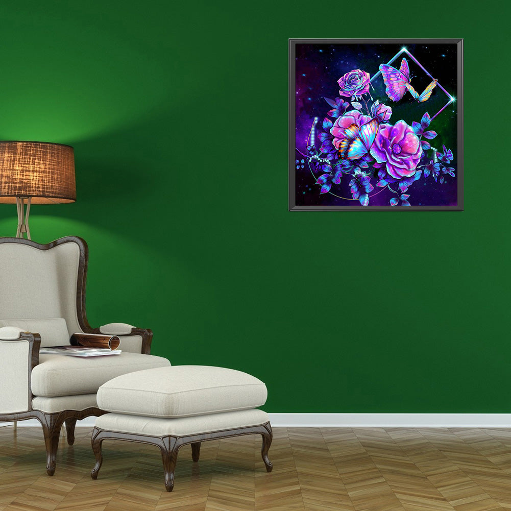 Flower Butterfly - Full Round Drill Diamond Painting 30*30CM