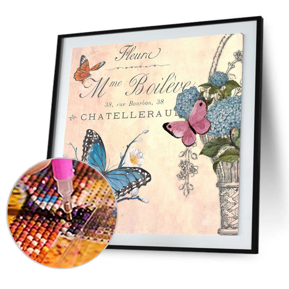 Butterfly In English - Full Round Drill Diamond Painting 30*30CM