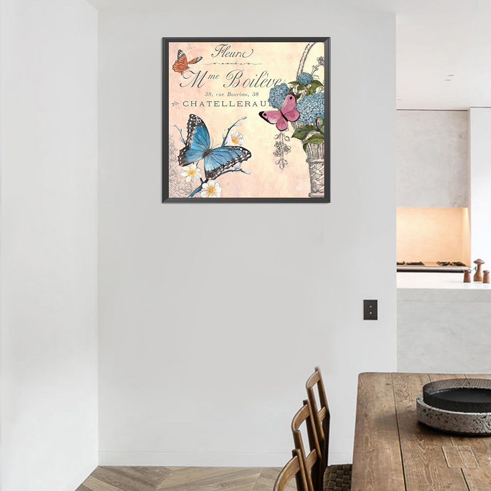 Butterfly In English - Full Round Drill Diamond Painting 30*30CM