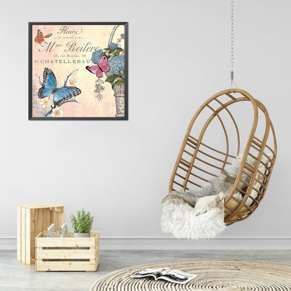 Butterfly In English - Full Round Drill Diamond Painting 30*30CM