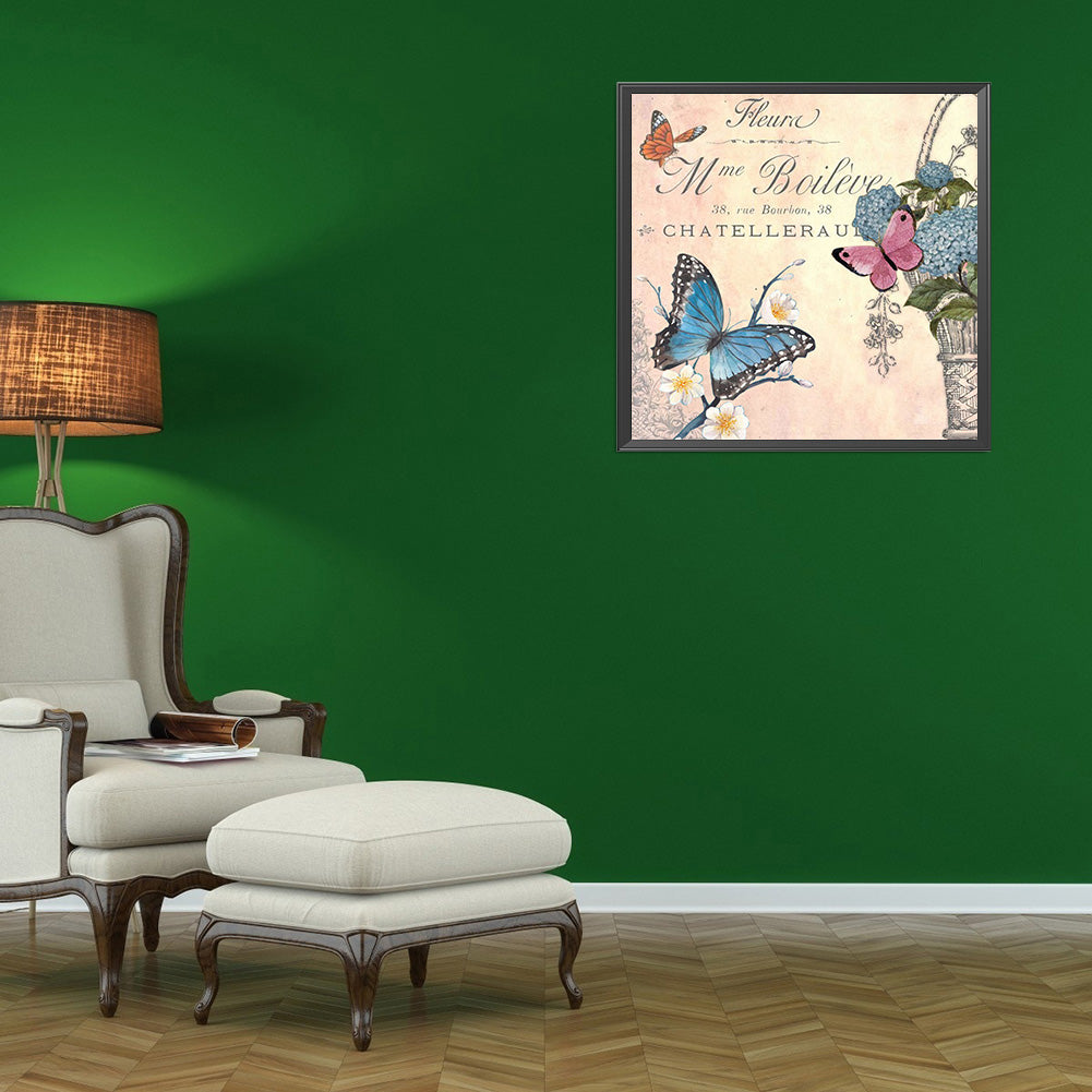 Butterfly In English - Full Round Drill Diamond Painting 30*30CM