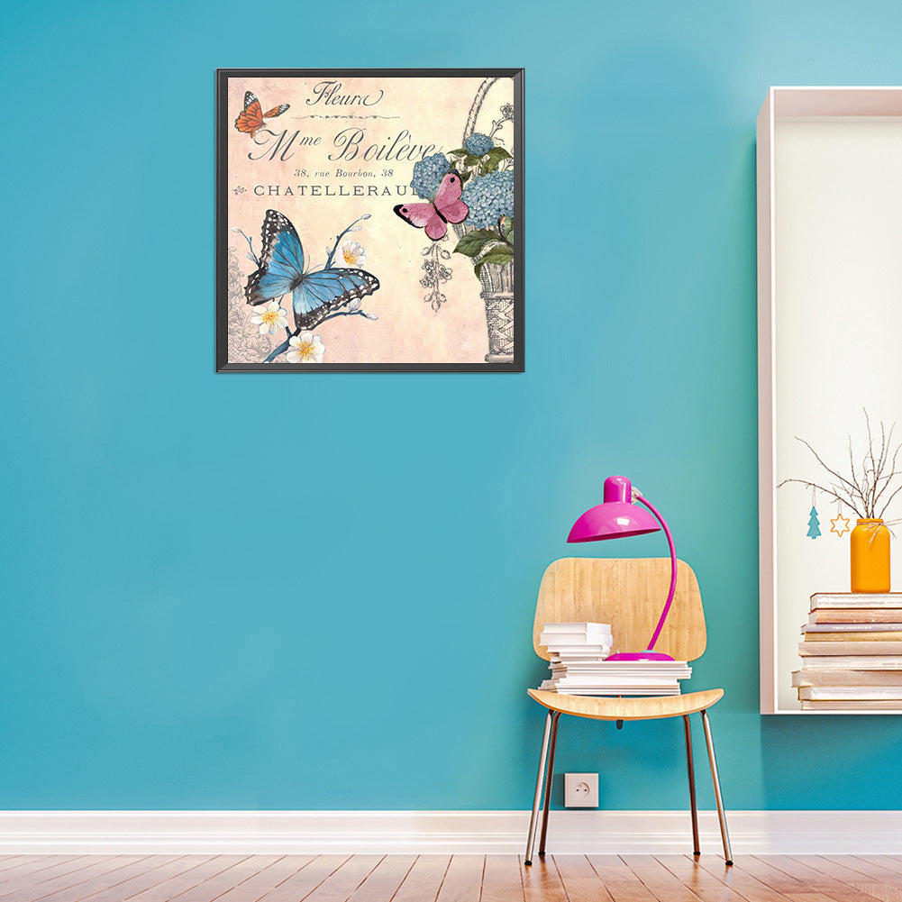 Butterfly In English - Full Round Drill Diamond Painting 30*30CM