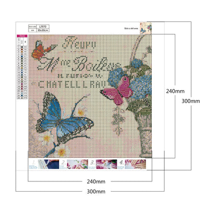 Butterfly In English - Full Round Drill Diamond Painting 30*30CM