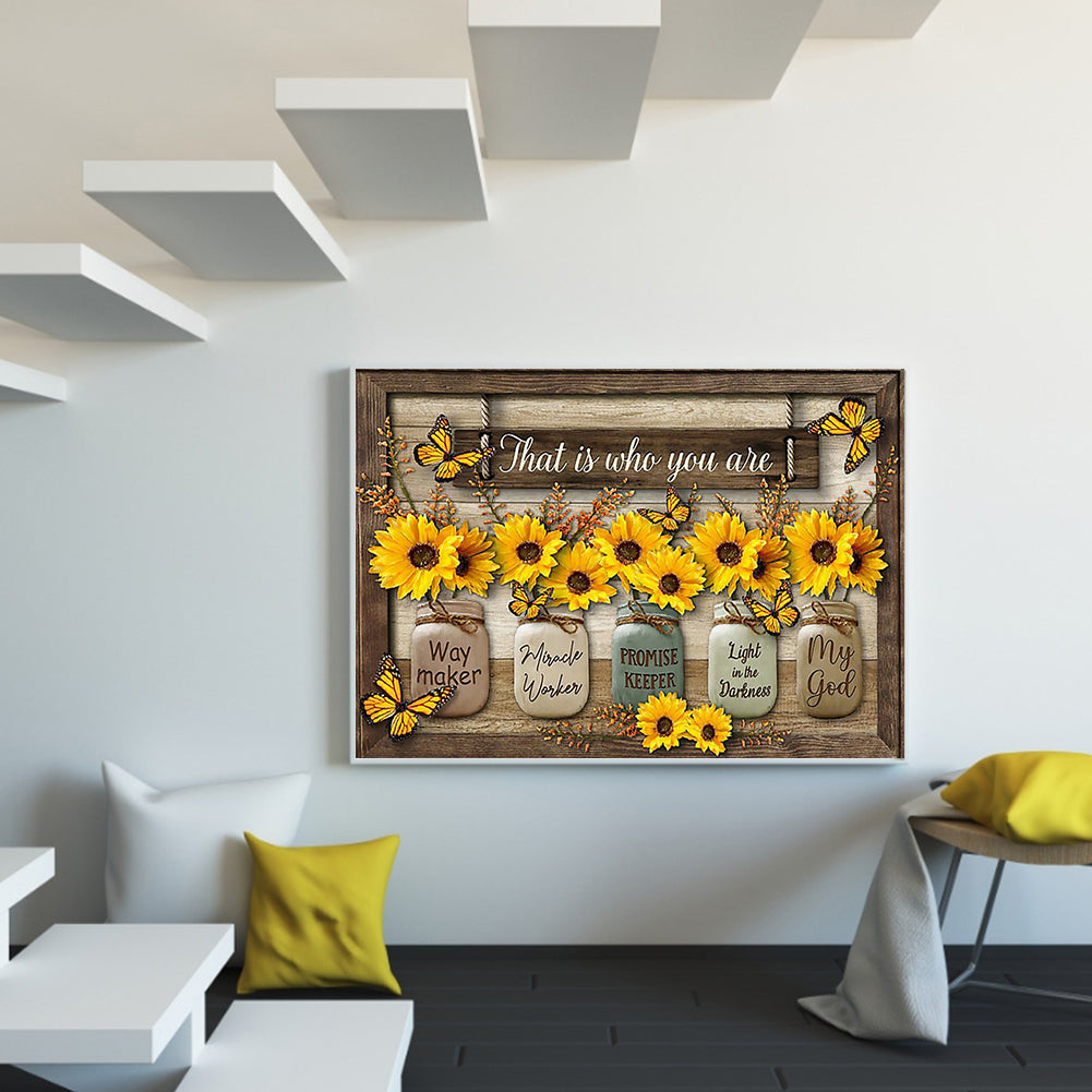 Sunflowers And Letters - 11CT Stamped Cross Stitch 50*40CM