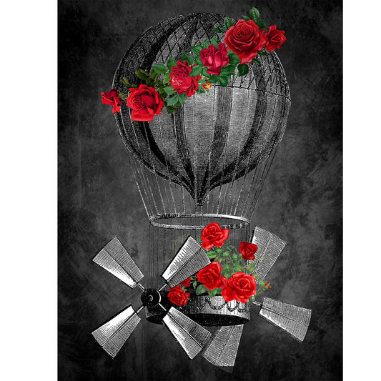 Red Rose Hot Air Balloon - Full Round Drill Diamond Painting 30*40CM