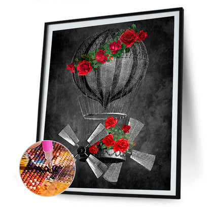 Red Rose Hot Air Balloon - Full Round Drill Diamond Painting 30*40CM
