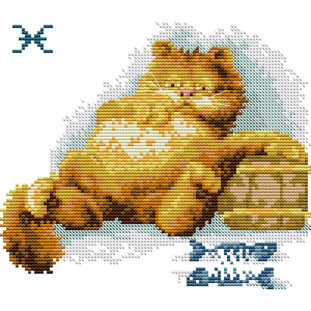 Fat Cat - 14CT Stamped Cross Stitch 25*21CM