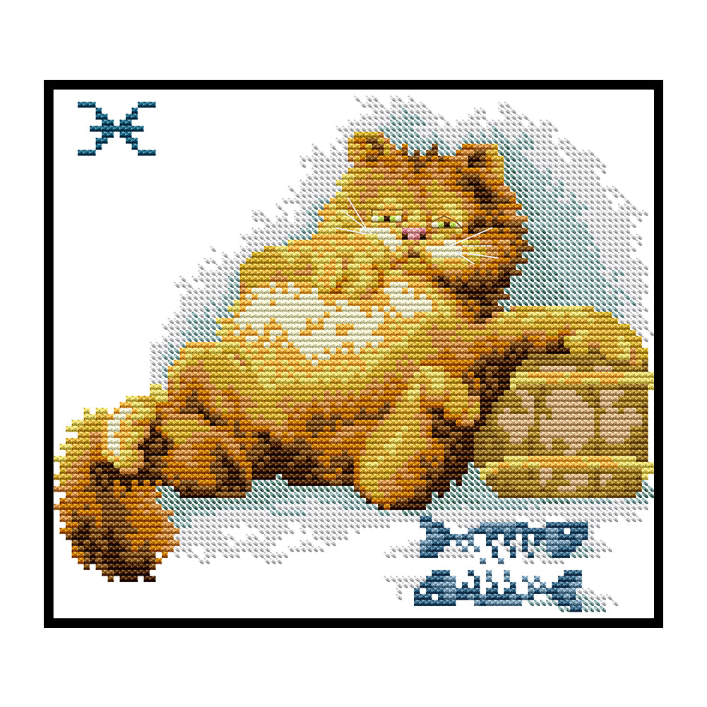 Fat Cat - 14CT Stamped Cross Stitch 25*21CM