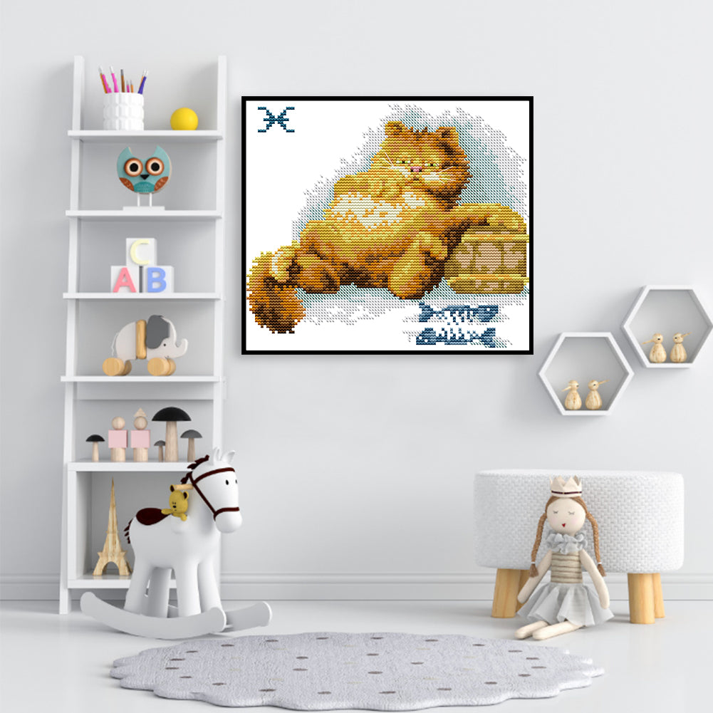 Fat Cat - 14CT Stamped Cross Stitch 25*21CM