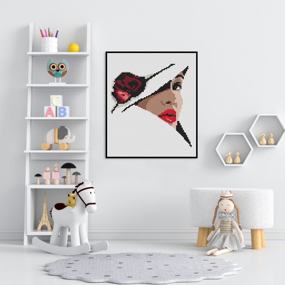 Charming Red Lips - 14CT Stamped Cross Stitch 19*22CM