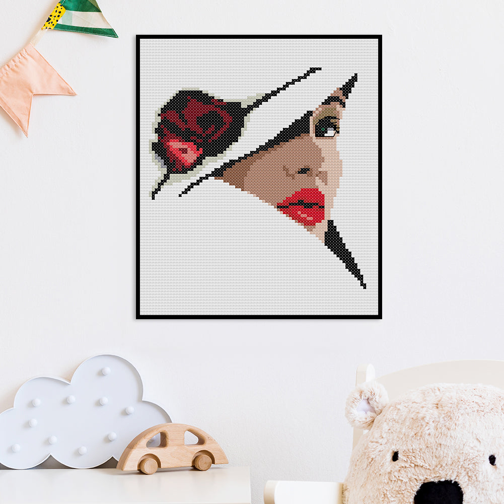 Charming Red Lips - 14CT Stamped Cross Stitch 19*22CM