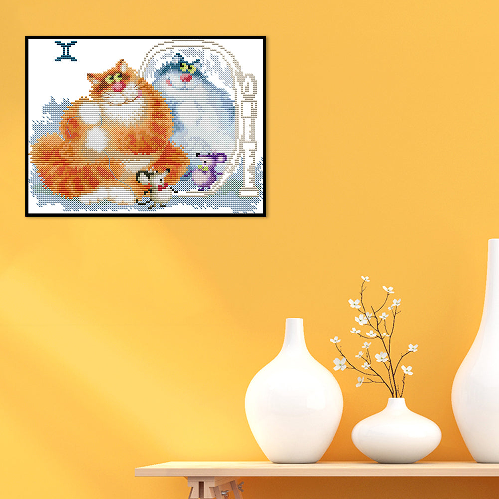 Fat Cat - 14CT Stamped Cross Stitch 28*20CM