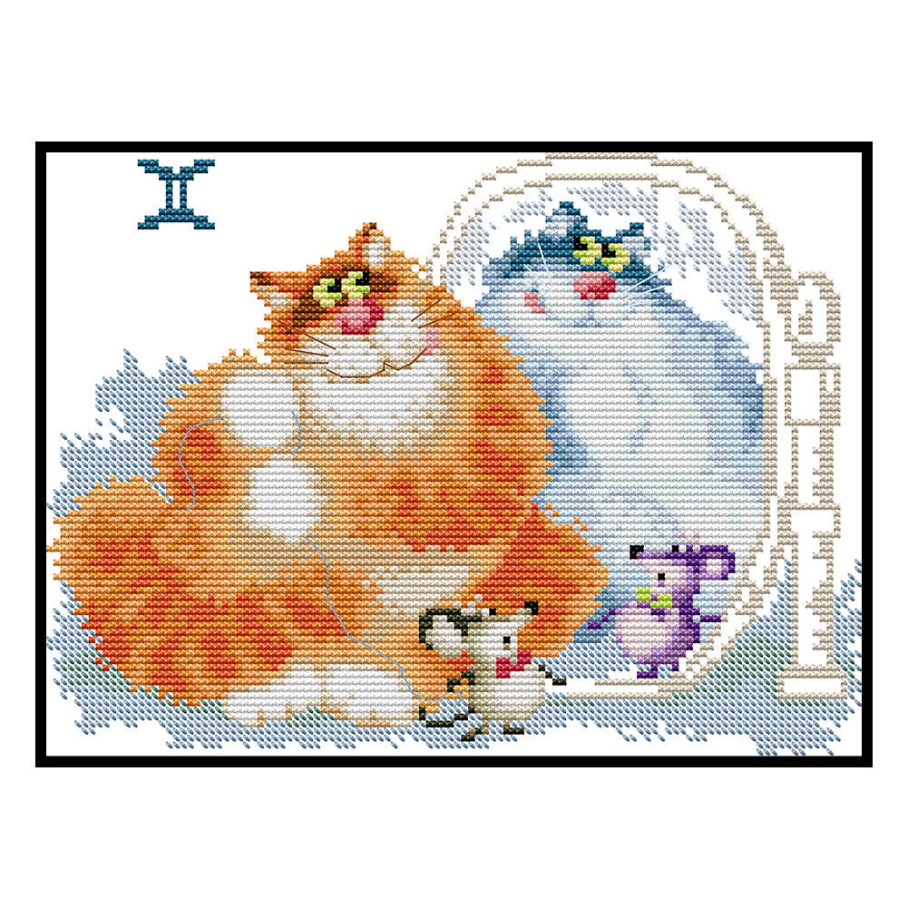 Fat Cat - 14CT Stamped Cross Stitch 28*20CM