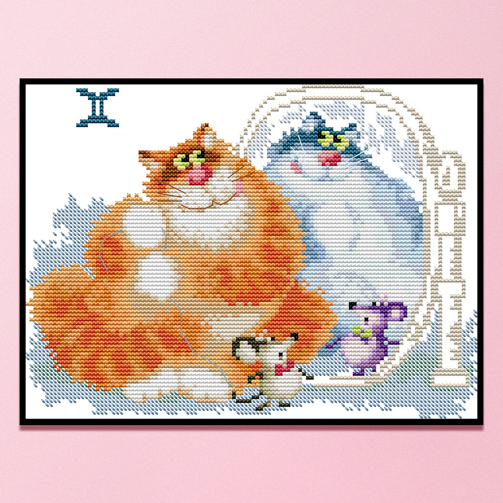 Fat Cat - 14CT Stamped Cross Stitch 28*20CM