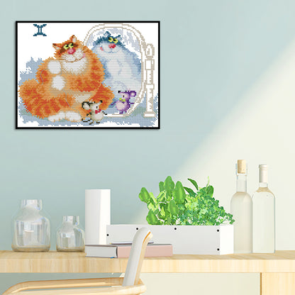 Fat Cat - 14CT Stamped Cross Stitch 28*20CM