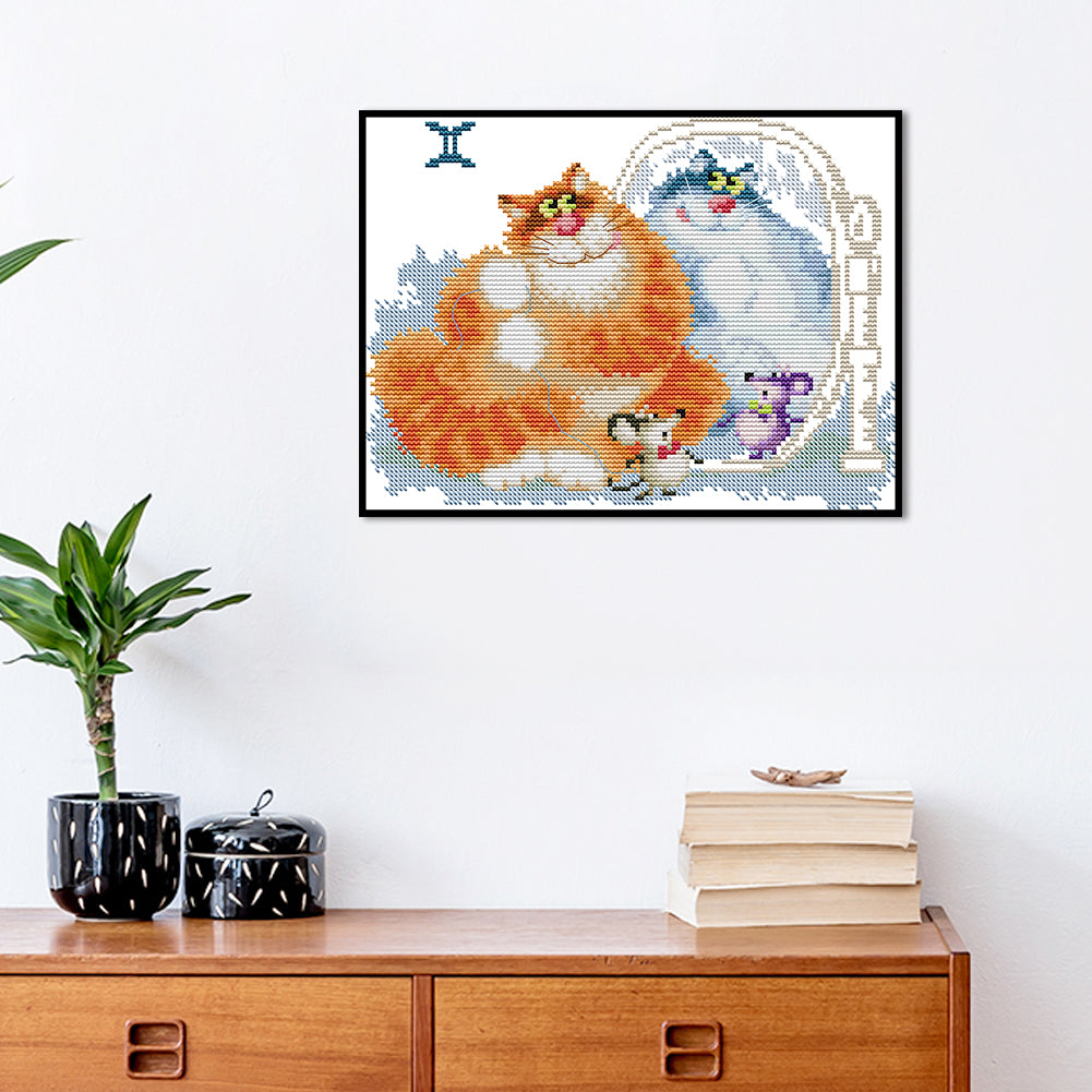 Fat Cat - 14CT Stamped Cross Stitch 28*20CM