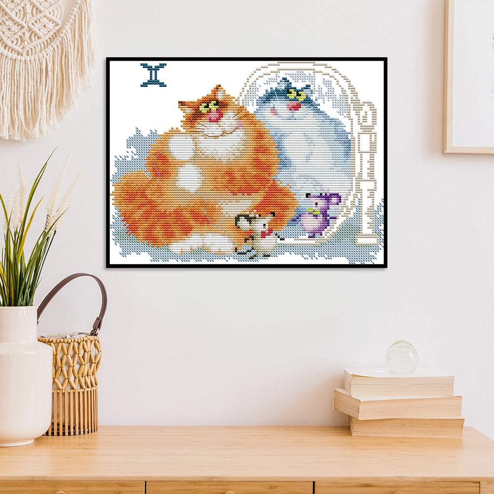 Fat Cat - 14CT Stamped Cross Stitch 28*20CM