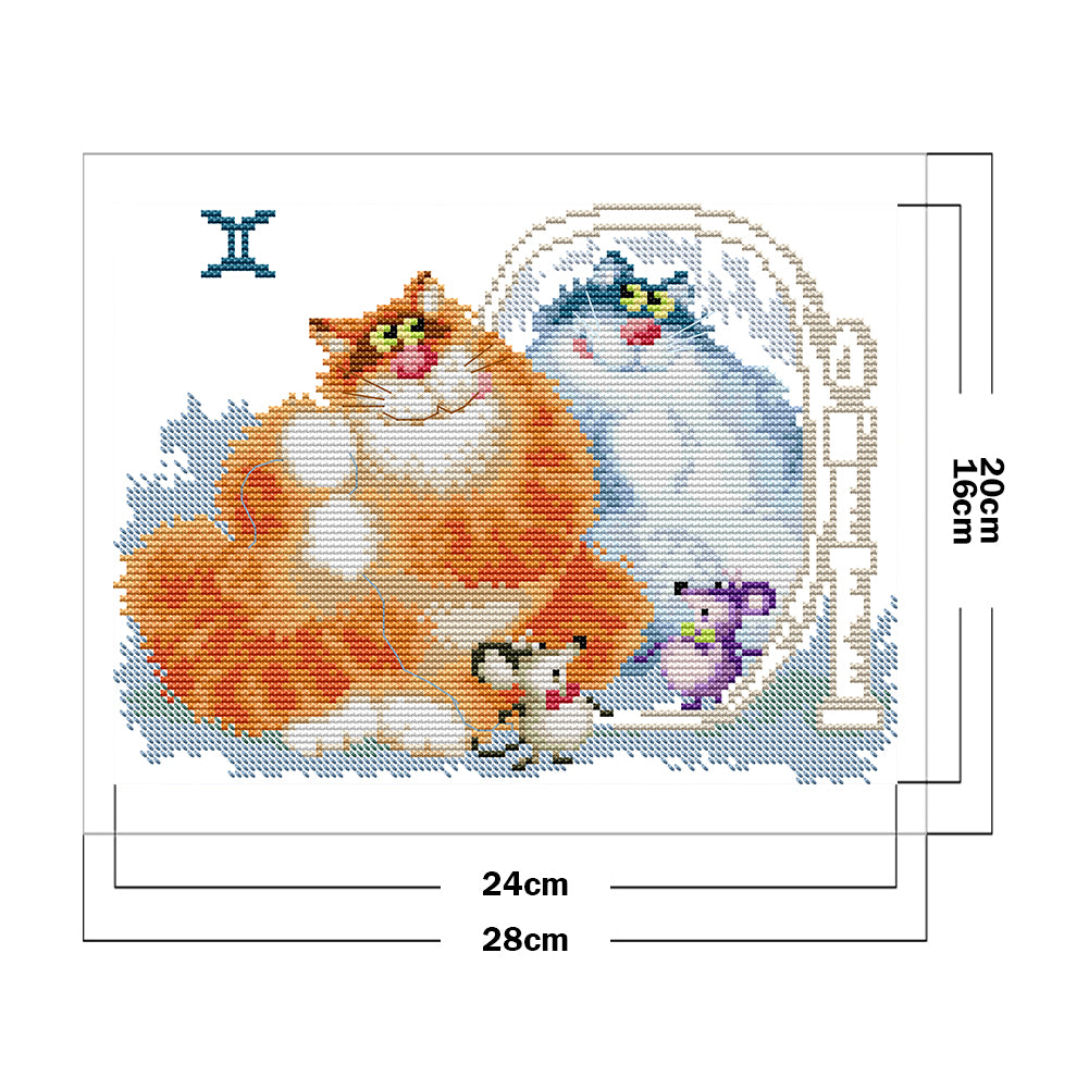 Fat Cat - 14CT Stamped Cross Stitch 28*20CM