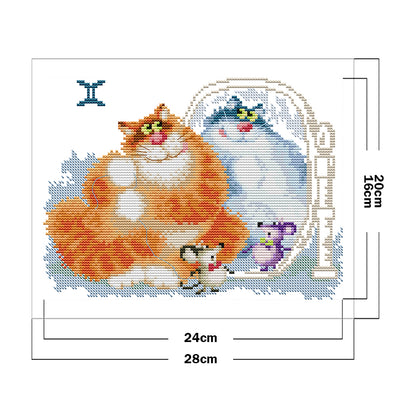 Fat Cat - 14CT Stamped Cross Stitch 28*20CM