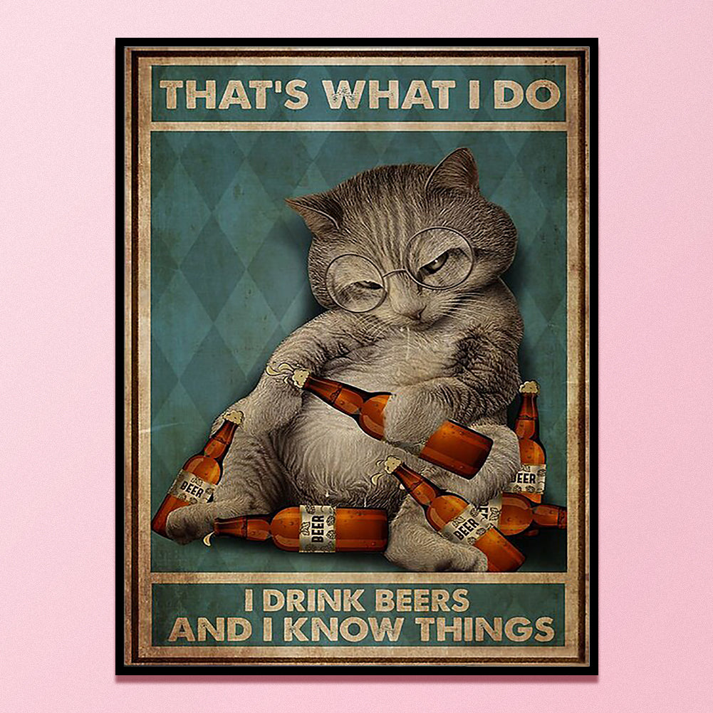 Drunk Cat - 11CT Stamped Cross Stitch 40*55CM