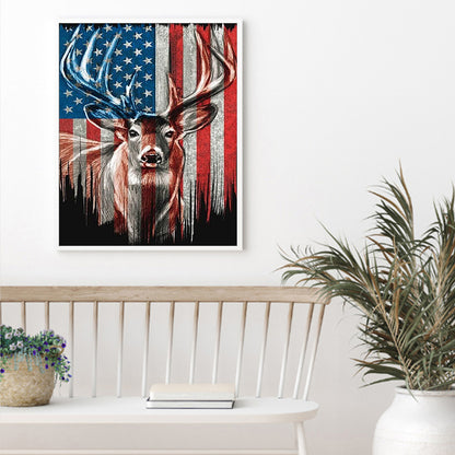 Deer And American Flag - 11CT Counted Cross Stitch 40*50CM