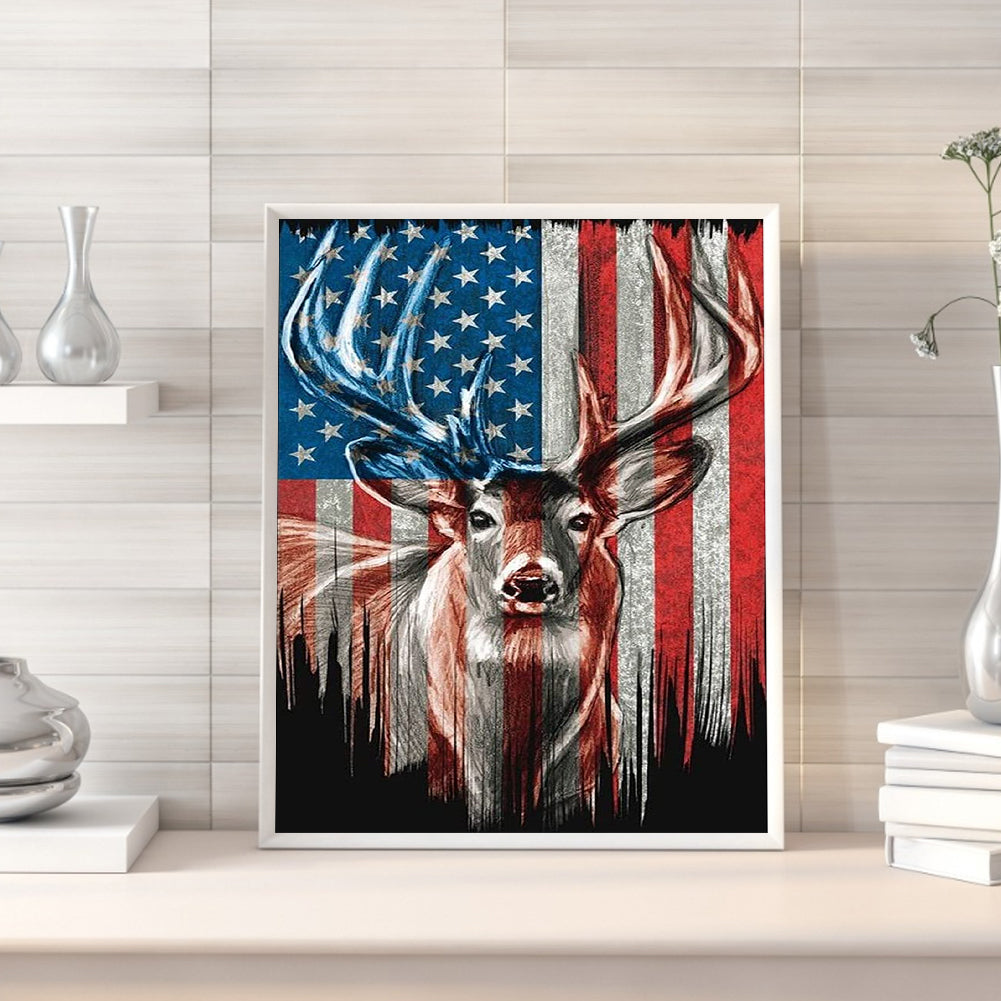 Deer And American Flag - 11CT Counted Cross Stitch 40*50CM