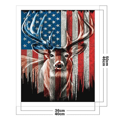 Deer And American Flag - 11CT Counted Cross Stitch 40*50CM