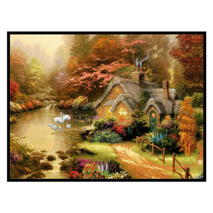 Lake House Swan - 11CT Counted Cross Stitch 40*50CM