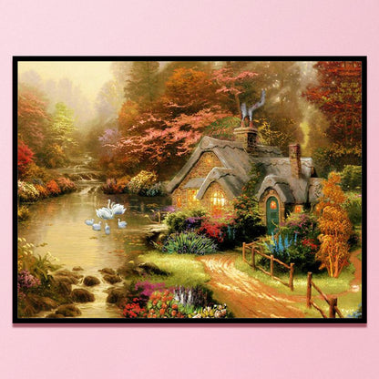 Lake House Swan - 11CT Counted Cross Stitch 40*50CM