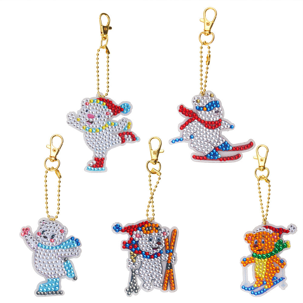 5pcs Snow Sports/Rabbit Diamond Painting Keychain DIY Crystal Key Rings