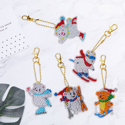 5pcs Snow Sports/Rabbit Diamond Painting Keychain DIY Crystal Key Rings