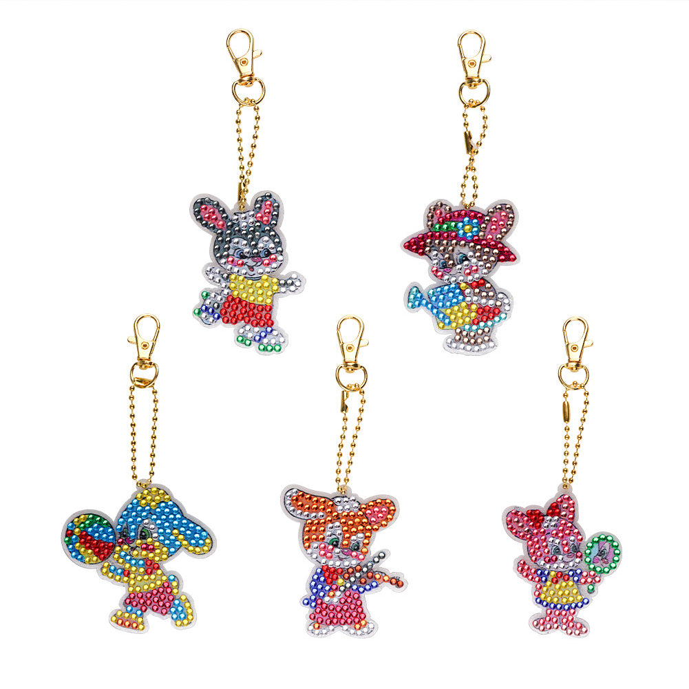 5pcs Snow Sports/Rabbit Diamond Painting Keychain DIY Crystal Key Rings