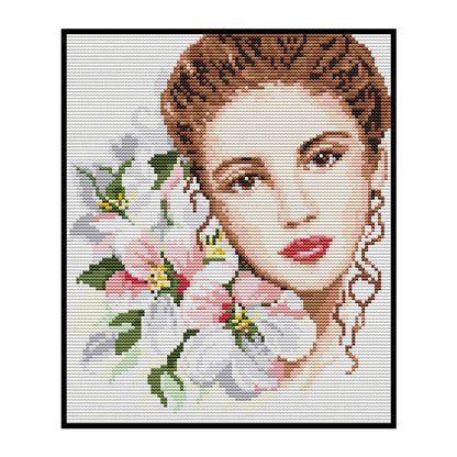 Beauty And Flowers - 14CT Stamped Cross Stitch 25*29CM