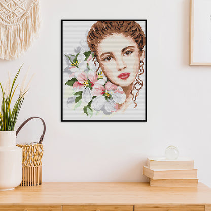 Beauty And Flowers - 14CT Stamped Cross Stitch 25*29CM