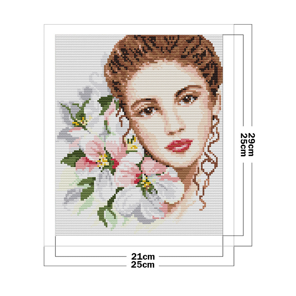 Beauty And Flowers - 14CT Stamped Cross Stitch 25*29CM