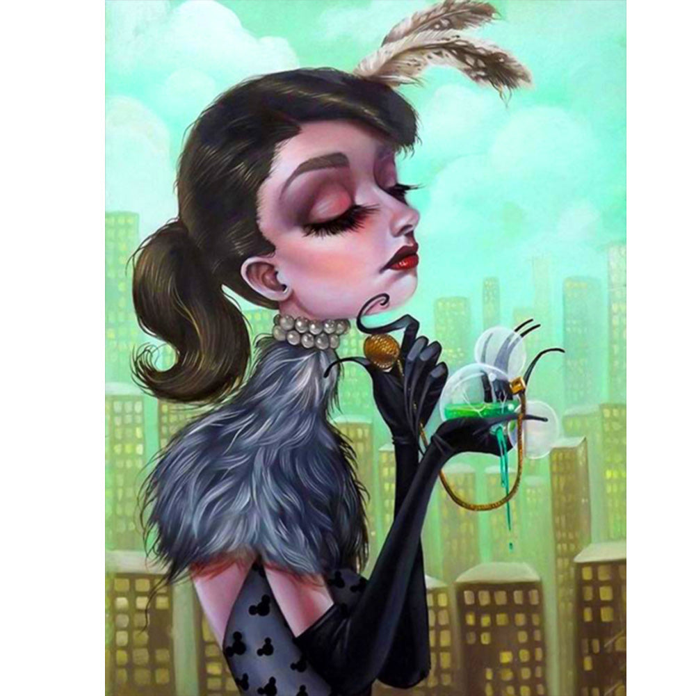 Heavy Makeup Woman - Full Round Drill Diamond Painting 30*40CM