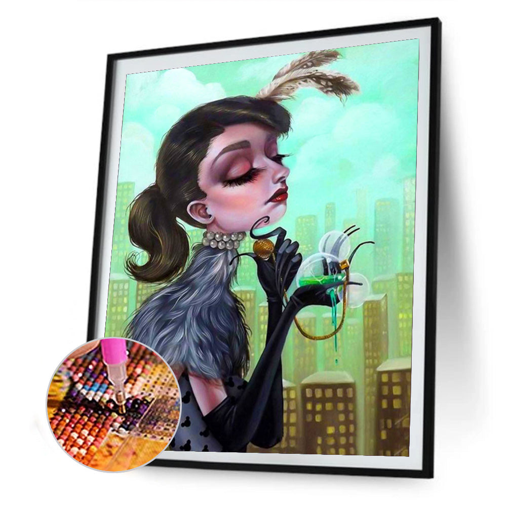 Heavy Makeup Woman - Full Round Drill Diamond Painting 30*40CM