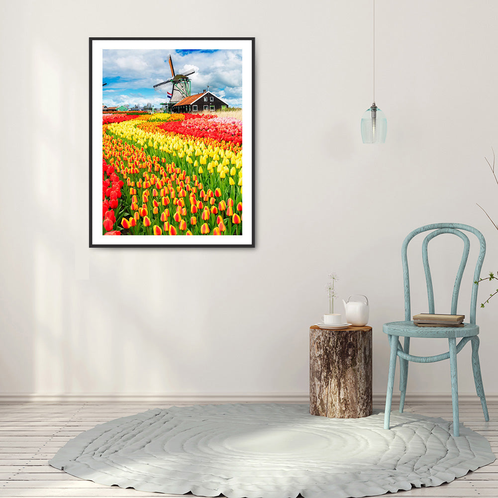 Tulip Flower Sea - Full Round Drill Diamond Painting 30*40CM