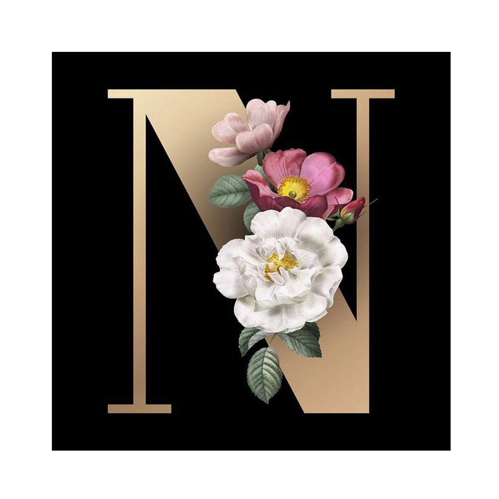 Dark Flower Letter N - Full Round Drill Diamond Painting 40*40CM