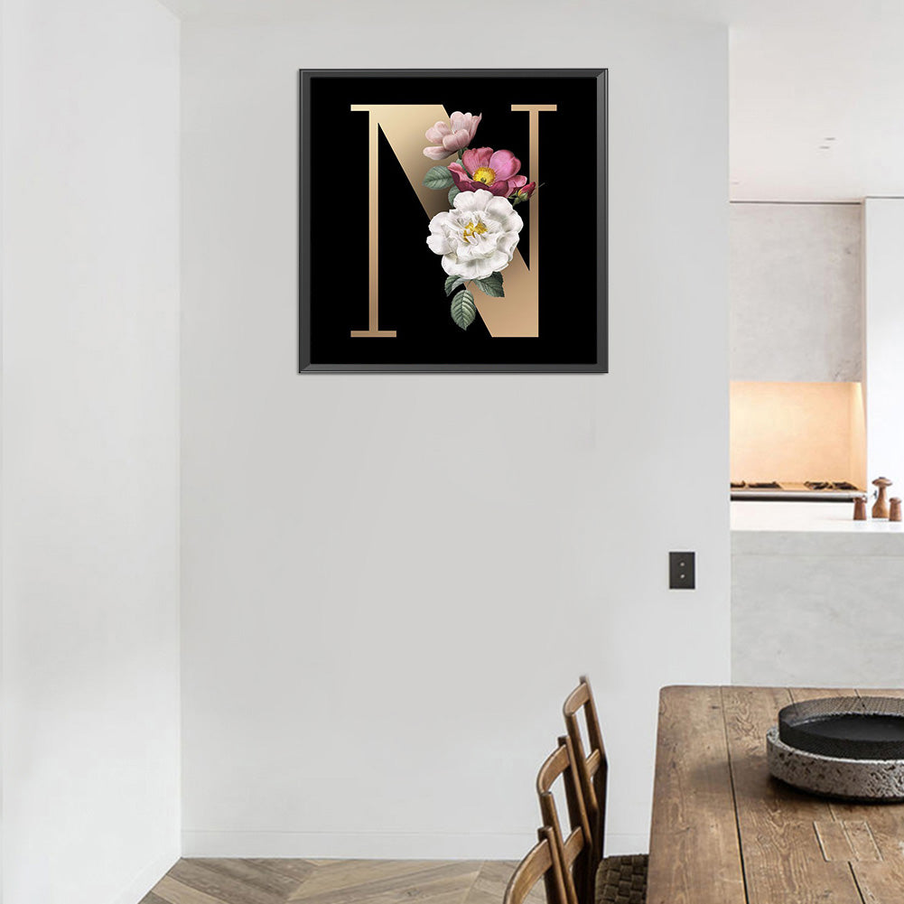 Dark Flower Letter N - Full Round Drill Diamond Painting 40*40CM