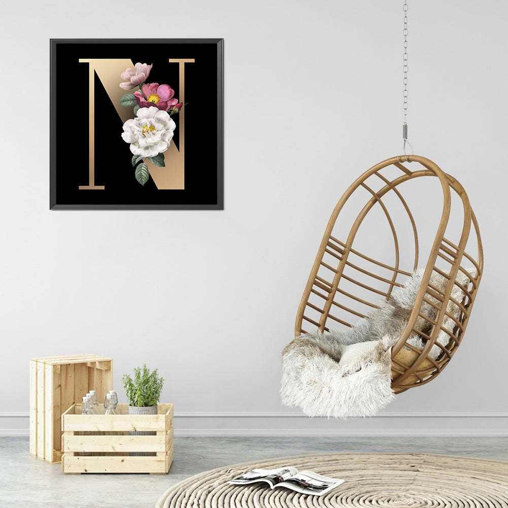 Dark Flower Letter N - Full Round Drill Diamond Painting 40*40CM