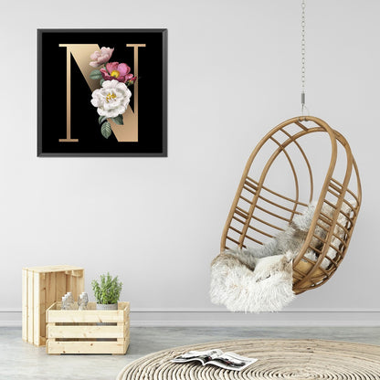Dark Flower Letter N - Full Round Drill Diamond Painting 40*40CM