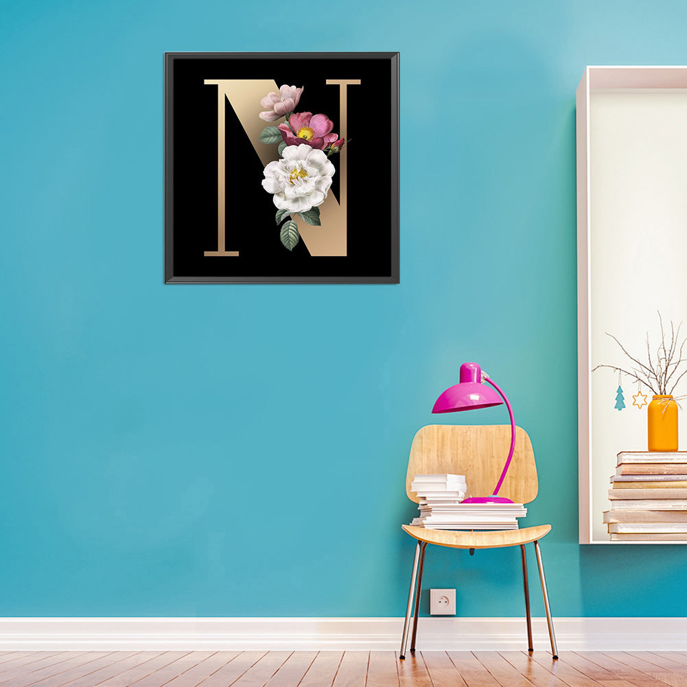Dark Flower Letter N - Full Round Drill Diamond Painting 40*40CM