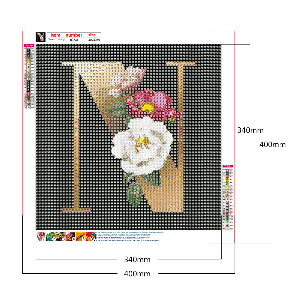 Dark Flower Letter N - Full Round Drill Diamond Painting 40*40CM