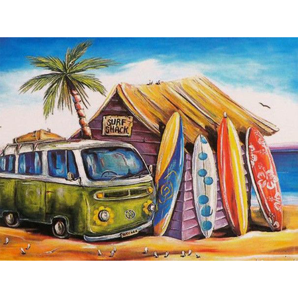 Seaside Bus - Full Square Drill Diamond Painting 40*30CM