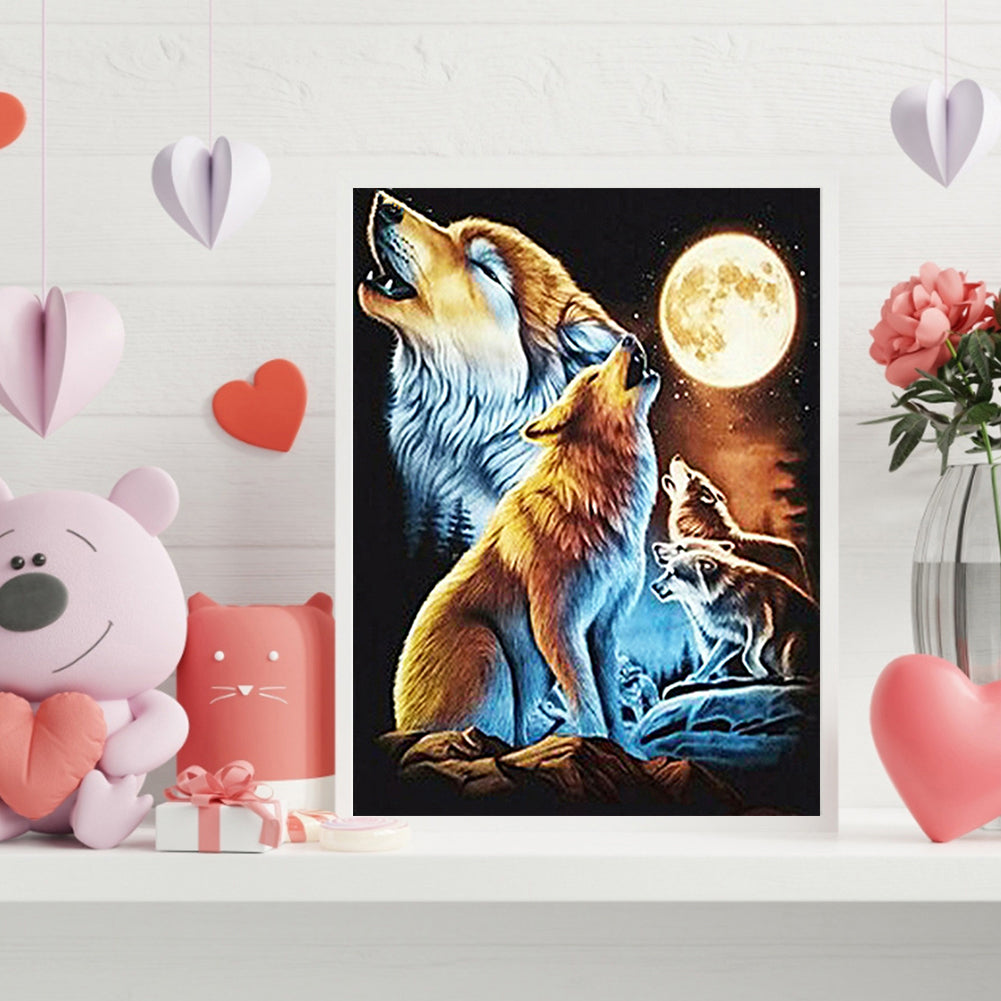 Full Moon Wolf Pack - Full Square Drill Diamond Painting 30*40CM