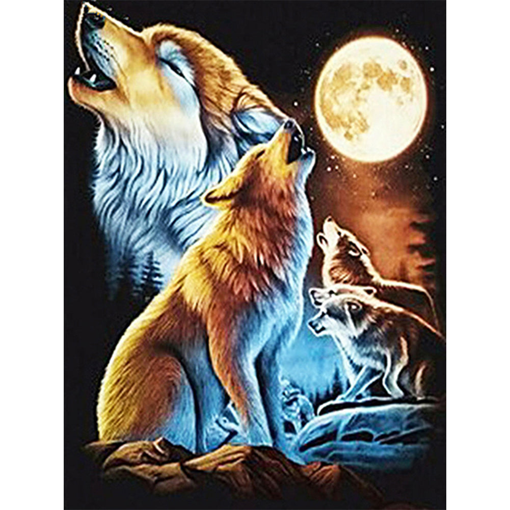 Full Moon Wolf Pack - Full Square Drill Diamond Painting 30*40CM