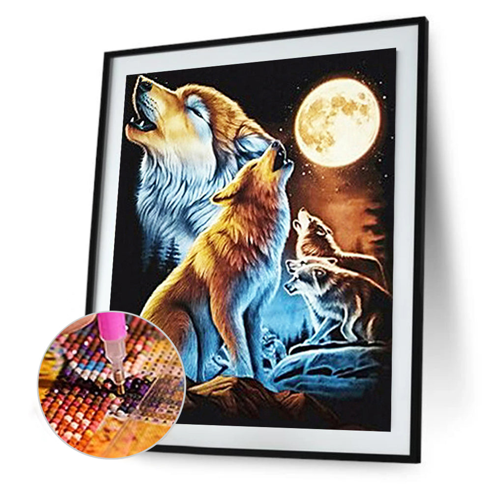 Full Moon Wolf Pack - Full Square Drill Diamond Painting 30*40CM