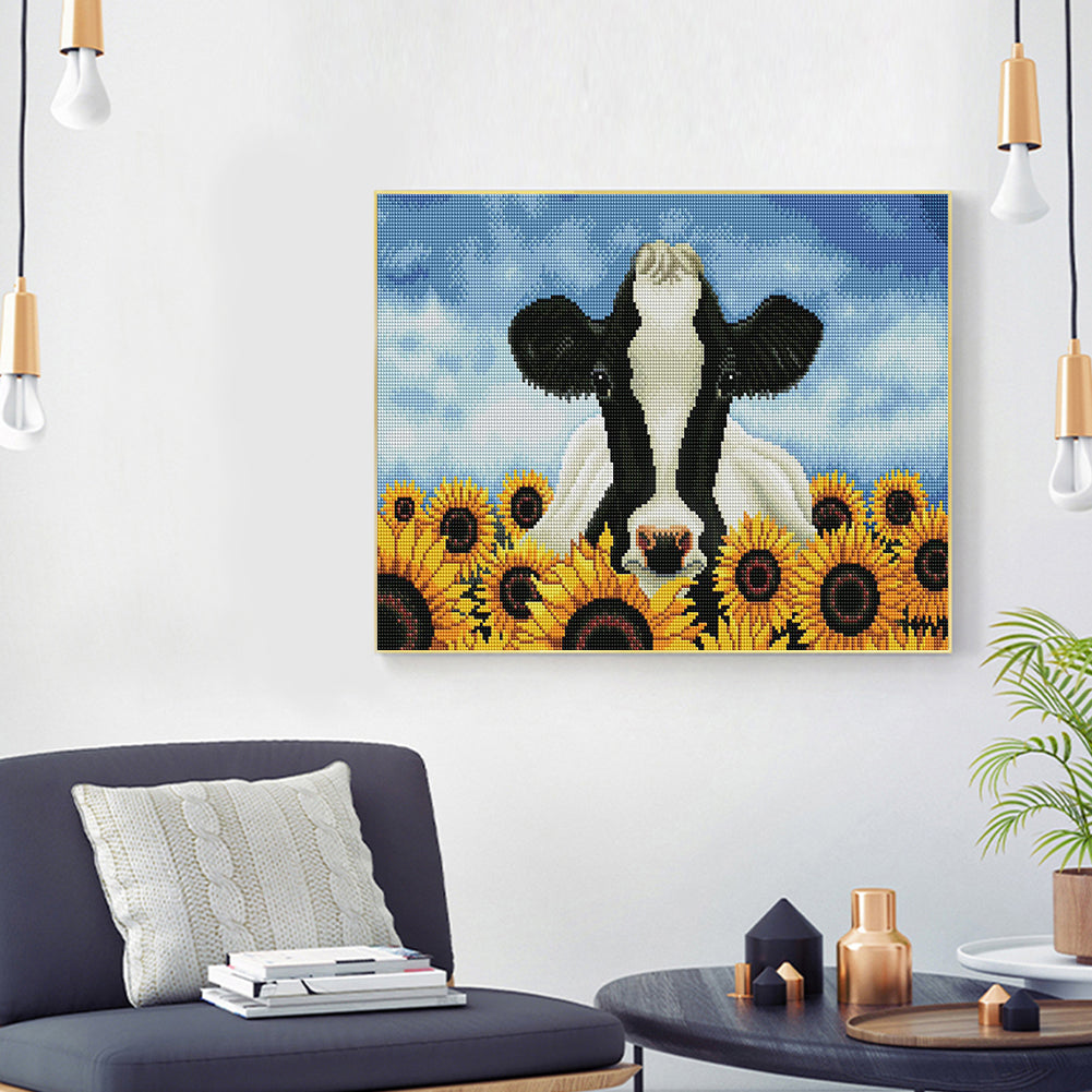 Sunflowers And Cows - 11CT Stamped Cross Stitch 50*40CM